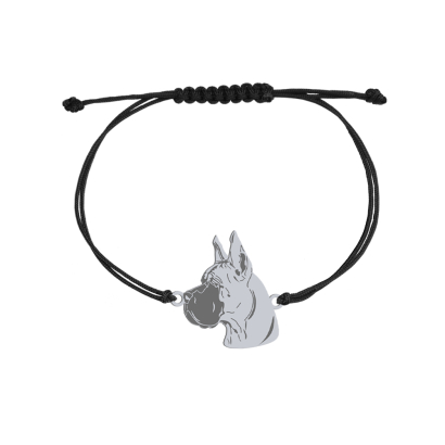 Bransoletka z psem grawerem Great Dane srebro sznurek - MEJK Jewellery