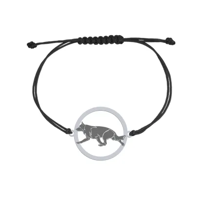 Bransoletka z psem Owczarek Niemiecki Czarny srebro sznurek GRAWER GRATIS - MEJK Jewellery
