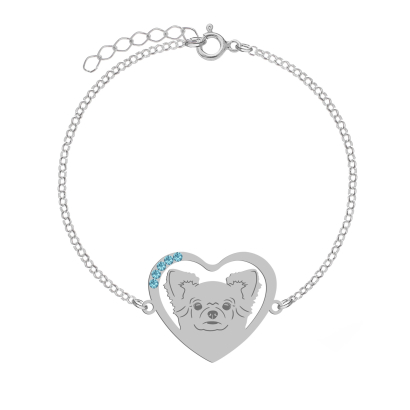 Silver Long-haired Chihuahua bracelet, FREE ENGRAVING - MEJK Jewellery