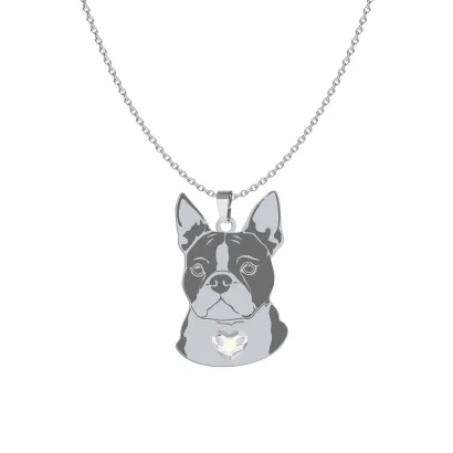 Naszyjnik z psem sercem Boston Terrier srebro GRAWER GRATIS - MEJK Jewellery