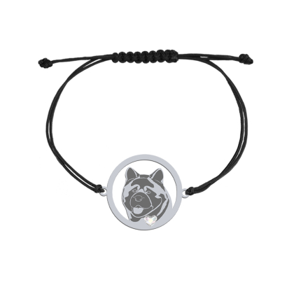 Bransoletka z psem American Akita srebro sznurek GRAWER GRATIS - MEJK Jewellery