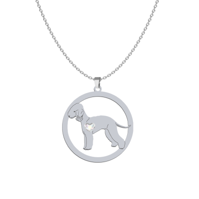 Silver Bedlington Terrier engraved necklace with a heart - MEJK Jewellery