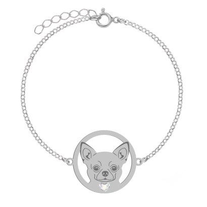Silver Short-haired Chihuahua bracelet with a heart, FREE ENGRAVING - MEJK Jewellery