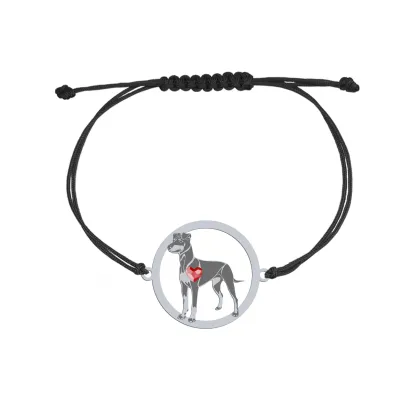 Bransoletka z sercem psem Manchester Terrier srebro sznurek GRAWER GRATIS - MEJK Jewellery