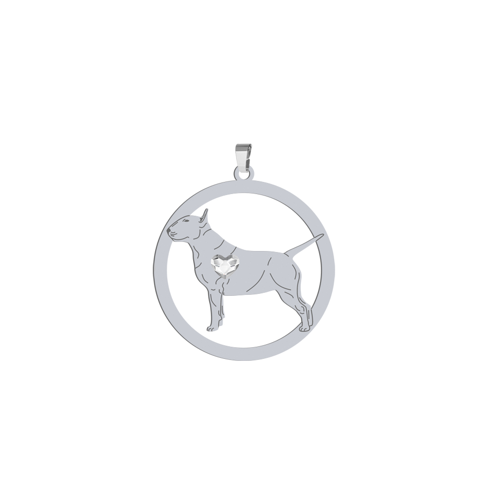 Silver Bull Terrier pendant with a heart, FREE ENGRAVING - MEJK Jewellery