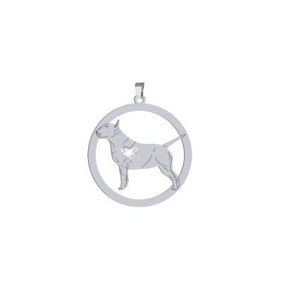 Silver Bull Terrier pendant with a heart, FREE ENGRAVING - MEJK Jewellery