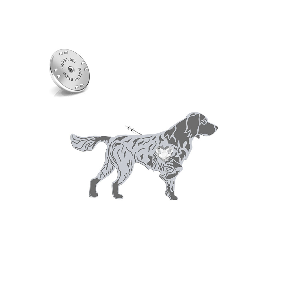 Silver Small Münsterländer pin with a heart - MEJK Jewellery