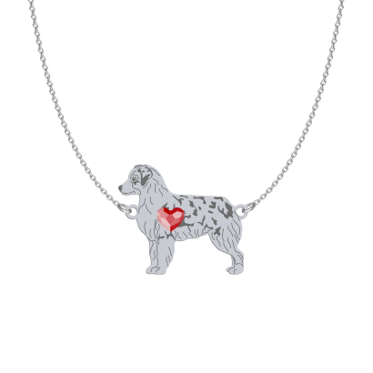 Silver Mini Aussie Shepherd engraved necklace with a heart - MEJK Jewellery