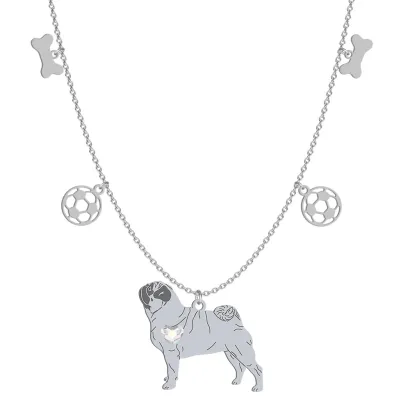 Naszyjnik z sercem psem Pug srebro GRAWER GRATIS - MEJK Jewellery