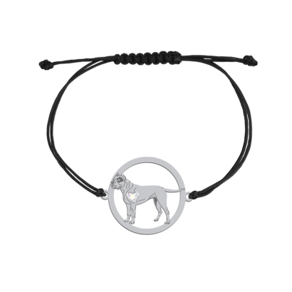 Silver Dogo Argentino string bracelet with a heart, FREE ENGRAVING - MEJK Jewellery