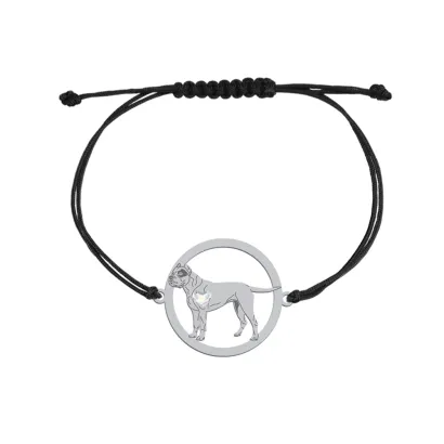 Bransoletka z psem sercem Dog Argentyński srebro sznurek GRAWER GRATIS - MEJK Jewellery