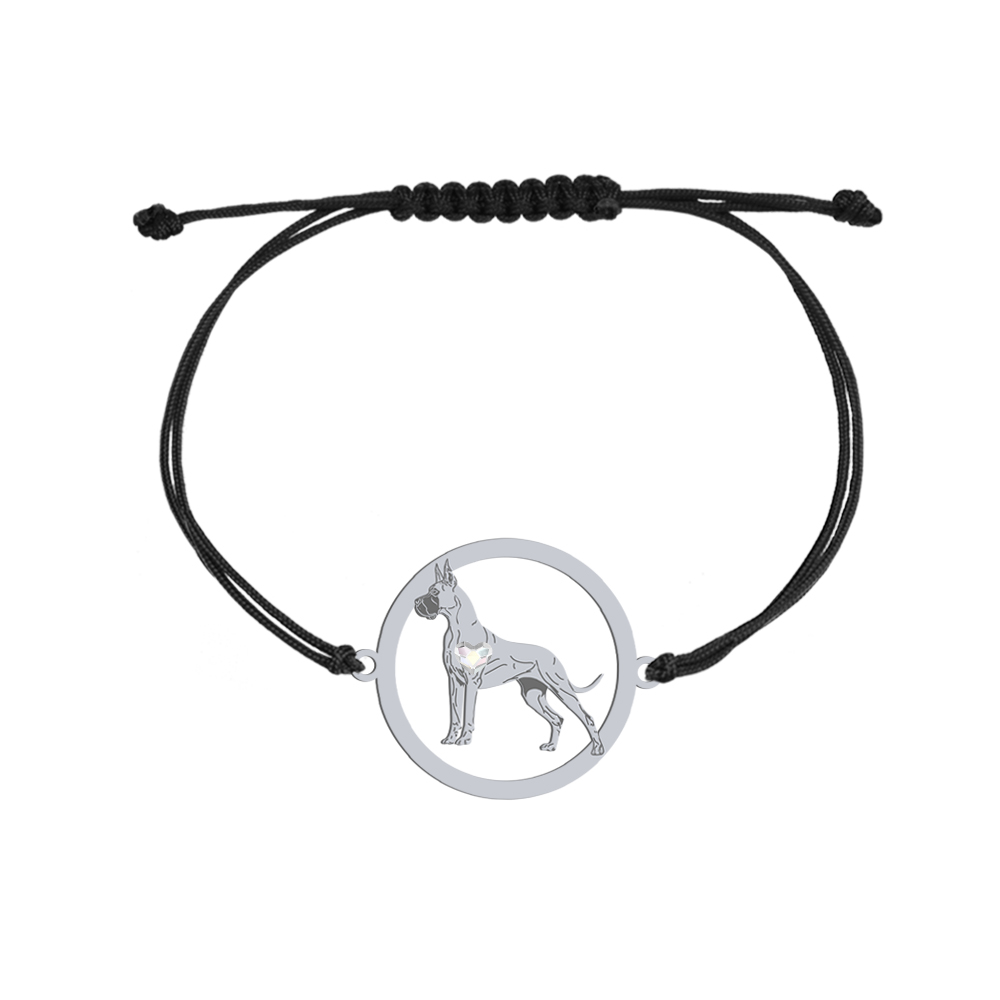 Silver Great Dane string bracelet, FREE ENGRAVING - MEJK Jewellery