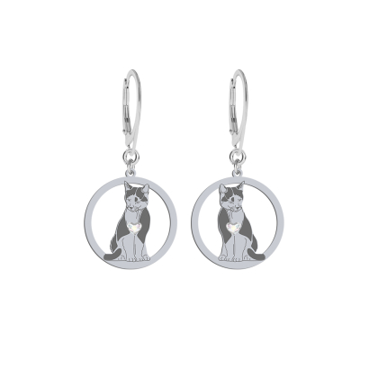 Silver Tuxedo Cat earrings, FREE ENGRAVING - MEJK Jewellery