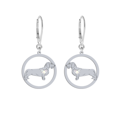 Silver Wirehaired dachshund earrings with a heart, FREE ENGRAVING - MEJK Jewellery