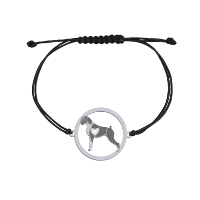 Silver German Boxer string bracelet with a heart, FREE ENGRAVING - MEJK Jewellery