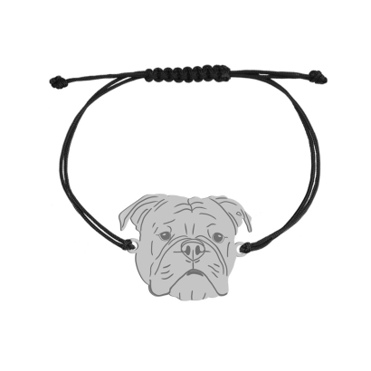 Bransoletka z psem Bulldog Kontynentalny srebro sznurek GRAWER GRATIS - MEJK Jewellery
