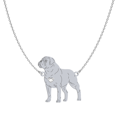 Silver Bullmastiff necklace with a heart, FREE ENGRAVING - MEJK Jewellery