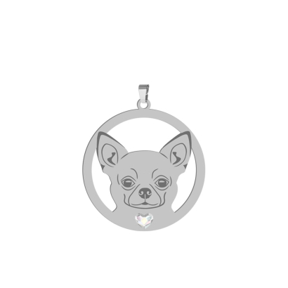 Silver Short-haired Chihuahua pendant with a heart, FREE ENGRAVING - MEJK Jewellery