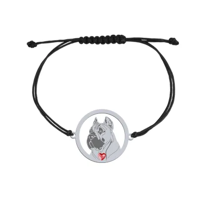 Bransoletka z psem Dog Kanaryjski srebro sznurek GRAWER GRATIS - MEJK Jewellery