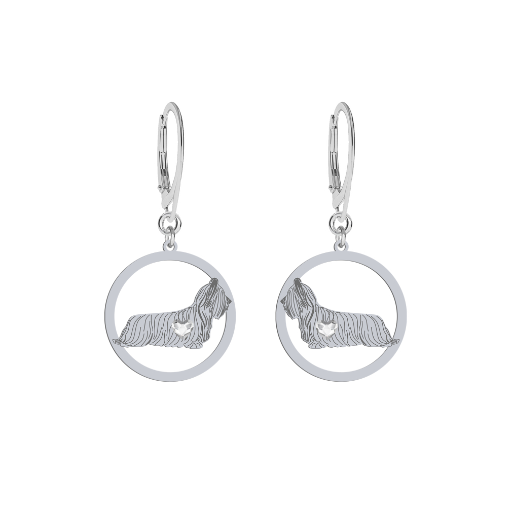 Silver Skye Terrier earrings with a heart, FREE ENGRAVING - MEJK Jewellery