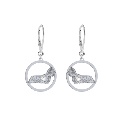 Silver Skye Terrier earrings with a heart, FREE ENGRAVING - MEJK Jewellery