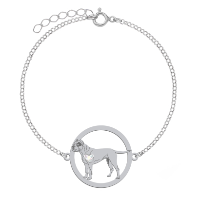 Silver Dogo Argentino bracelet with a heart, FREE ENGRAVING - MEJK Jewellery