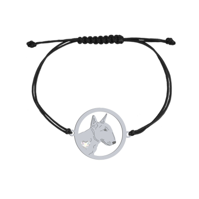 Bransoletka z psem grawerem Miniature Bull Terrier srebro sznurek - MEJK Jewellery