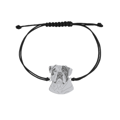 Bransoletka z psem Bulldog Amerykański srebro sznurek GRAWER GRATIS - MEJK Jewellery