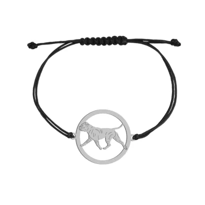 Bransoletka z psem grawerem Bulldog Kontynentalny srebro sznurek - MEJK Jewellery