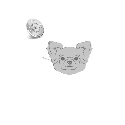 Wpinka z psem Chihuahua Długowłosa srebro - MEJK Jewellery