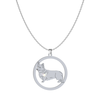 Silver Welsh Corgi Pembroke engraved necklace with a heart - MEJK Jewellery