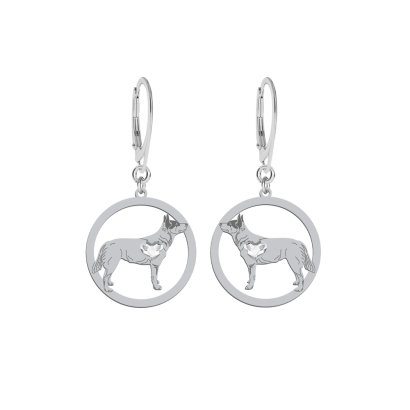 Silver Australian Cattle Dog engraved earrings with a heart - MEJK Jewellery