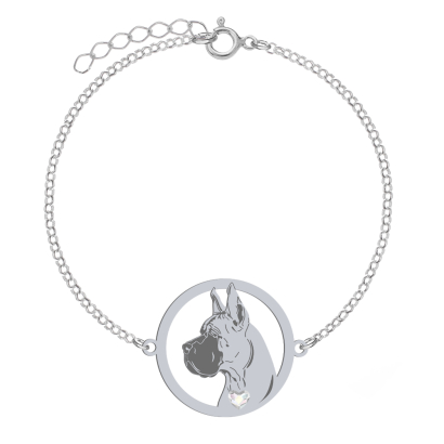 Silver Great Dane bracelet with a heart, FREE ENGRAVING - MEJK Jewellery