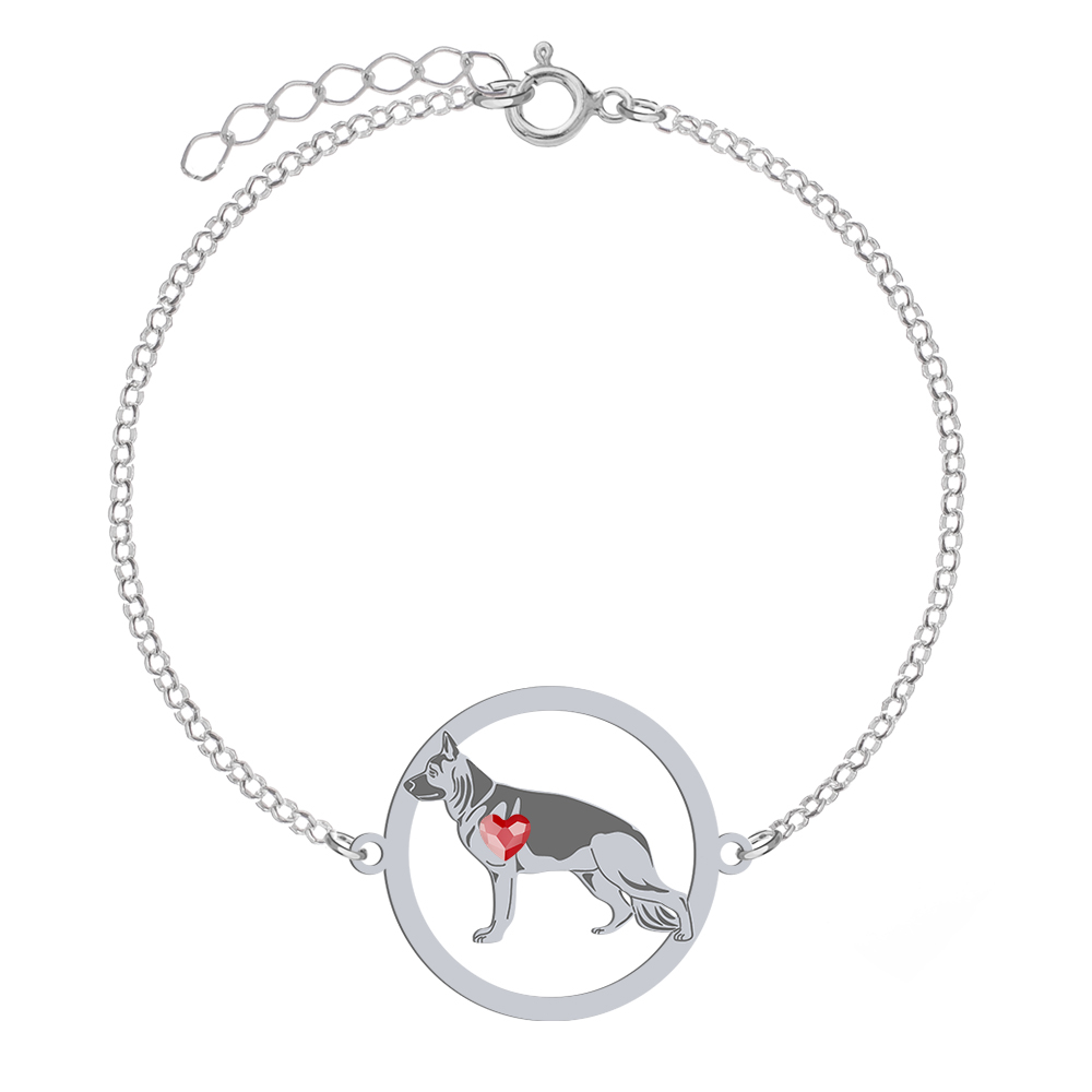 Silver German Shepherd bracelet with a heart, FREE ENGRAVING - MEJK Jewellery