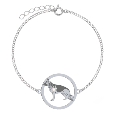 Silver German Shepherd bracelet with a heart, FREE ENGRAVING - MEJK Jewellery