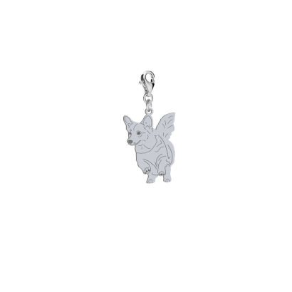Silver Welsh Corgi Pembroke charms with a heart, FREE ENGRAVING - MEJK Jewellery