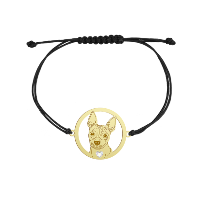 Bransoletka Pozłacana American Hairless Terrier sznurek GRAWER GRATIS - MEJK Jewellery