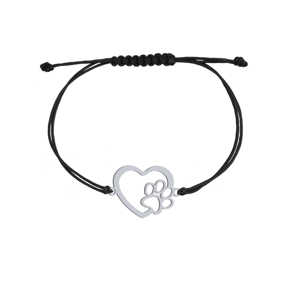 Bracelet with heart and dog's paw string silver - MEJK Jewellery