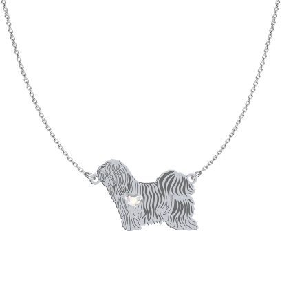 Silver Tibetan Terrier engraved necklace with a heart - MEJK Jewellery