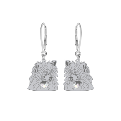 Silver Chinese Crested Powderpuff earrings, FREE ENGRAVING - MEJK Jewellery
