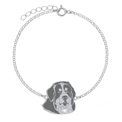 Silver Bernese Mountain Dog engraved bracelet with a heart - MEJK Jewellery