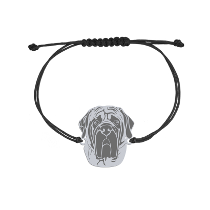 Bransoletka z psem English Mastiff srebro sznurek GRAWER GRATIS - MEJK Jewellery