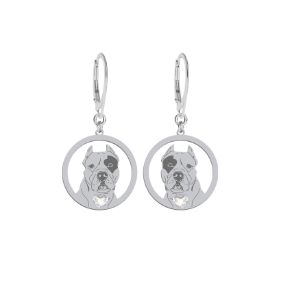 Silver Dogo Argentino engraved earrings with a heart - MEJK Jewellery