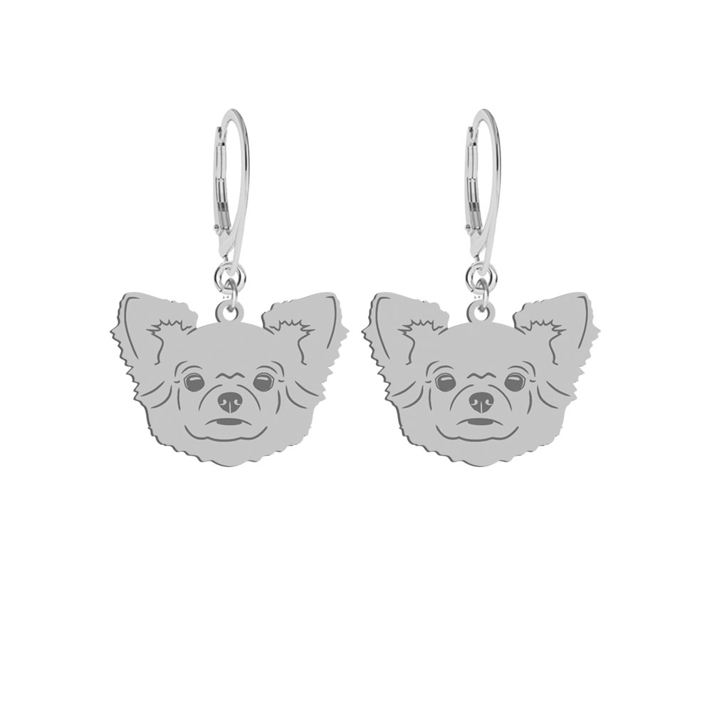 Silver Long-haired Chihuahua engraved earrings- MEJK Jewellery
