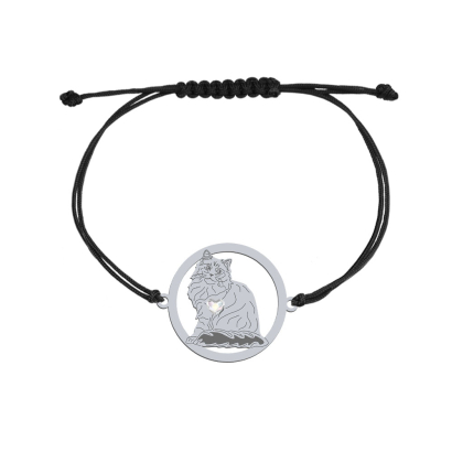 Silver Siberian Cat string bracelet, FREE ENGRAVING - MEJK Jewellery