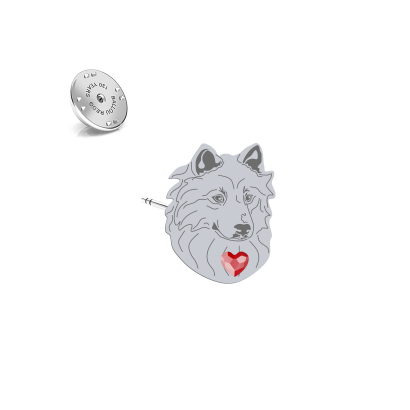 Silver Thai Bangkaew Dog pin with a heart - MEJK Jewellery