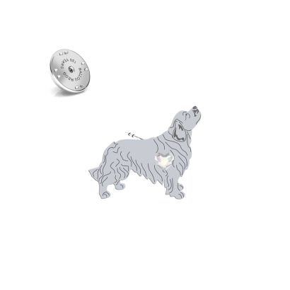 Silver Clumber Spaniel pin with a heart - MEJK Jewellery
