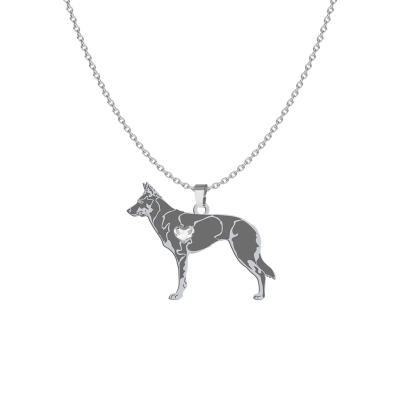 Silver Australian Kelpie engraved necklace with a heart - MEJK Jewellery