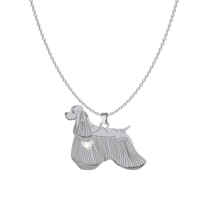 Silver American Cocker Spaniel necklace with a heart, FREE ENGRAVING - MEJK Jewellery
