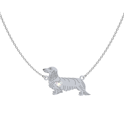 Silver Long-haired dachshund necklace with a heart, FREE ENGRAVING - MEJK Jewellery